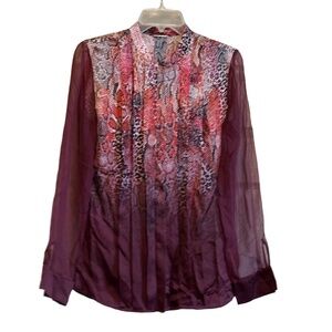Women's Elie Tahari Sheer Multi Print Snake Leopard Maroon Sheer Size S Blouse
